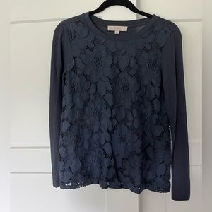 LOFT navy lace blouse